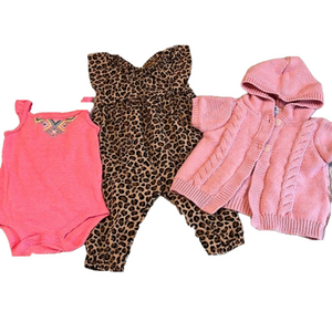 Girls 6-12 months stylish clothing lot three pieces.